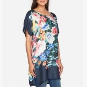 Johnny Was Baykal 100% Satin Silk Tunic In Watercolor Floral